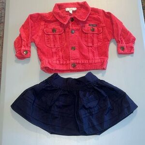 Osh Kosh B’gosh Navy Polyester Skirt with a Say Yas Pink Corduroy Jacket Size 2T